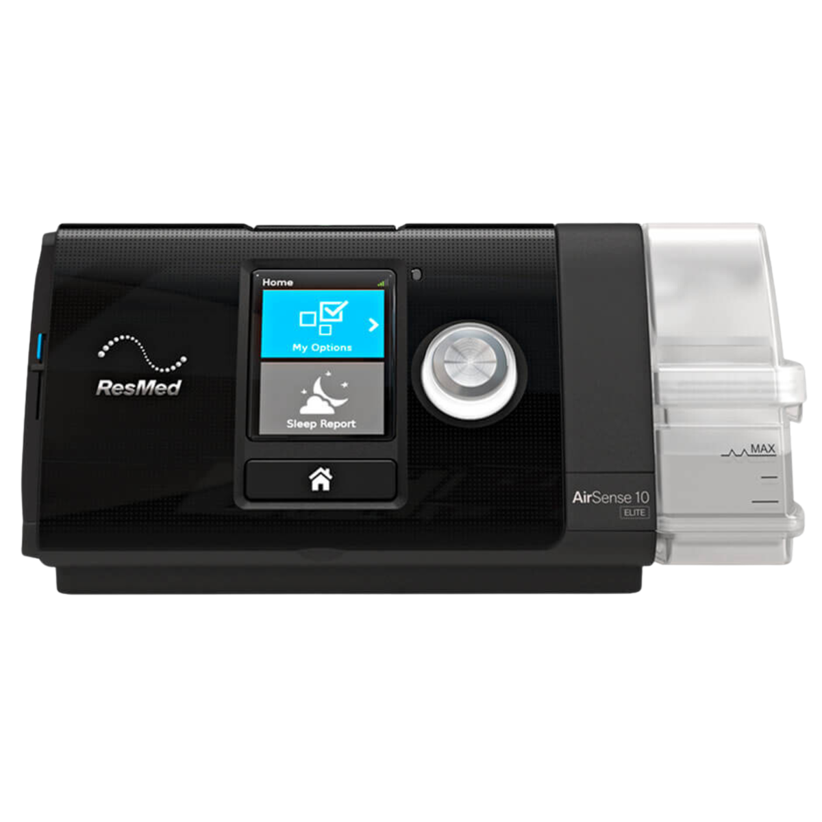 ResMed AirSense 10 AutoSet ResMed CPAP machine, product photo on a white background